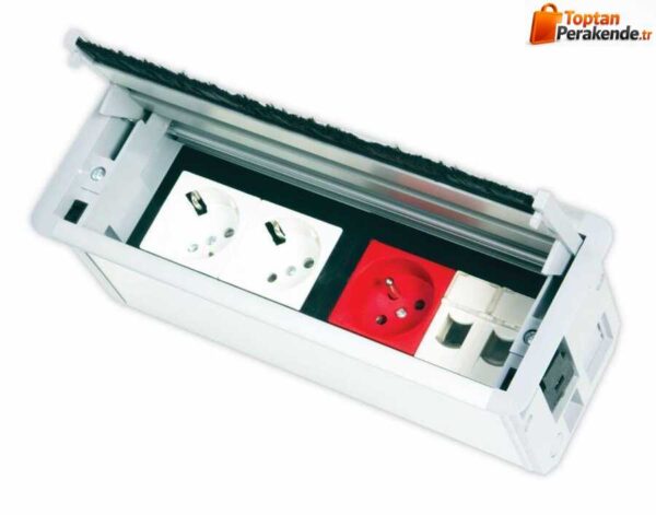 Nead 8 Modül Kapaklı Masaüstü Priz Kutusu (Eloxal) (Boş Kutu)